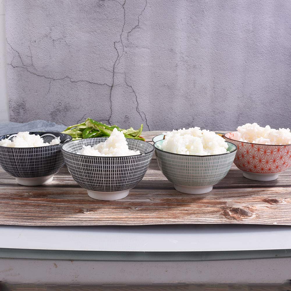 Amazon.com | Ceramic Rice Bowl Set of 4, 4.5'' Assorted Geometric